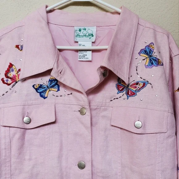 The Quacker Factory Embroidered Linen Garden Floral Jacket.   Size L - Picture 3 of 7